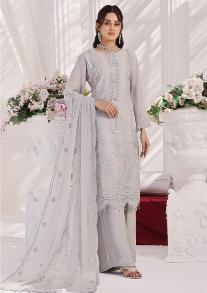 LA BELLE - Semi Stitched 3-Piece Embroidered Chiffon