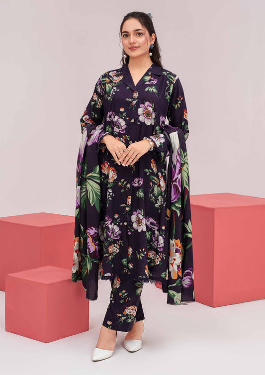 Meena - Unstitched 3-Piece Digital Linen