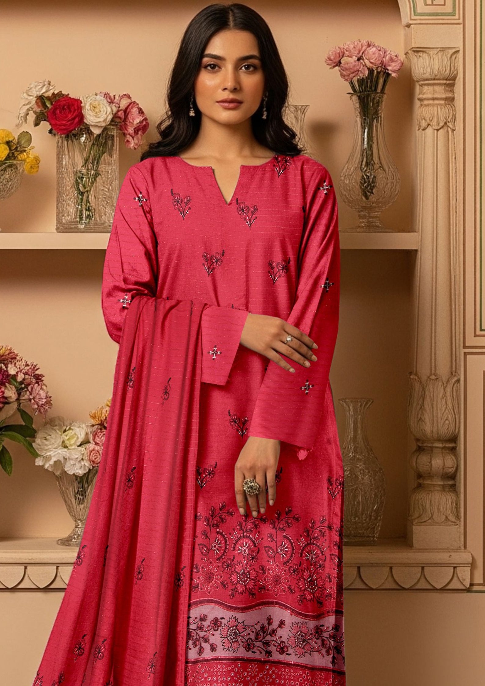 MORNI - Unstitched 3-PCS Embroidered Dhanak