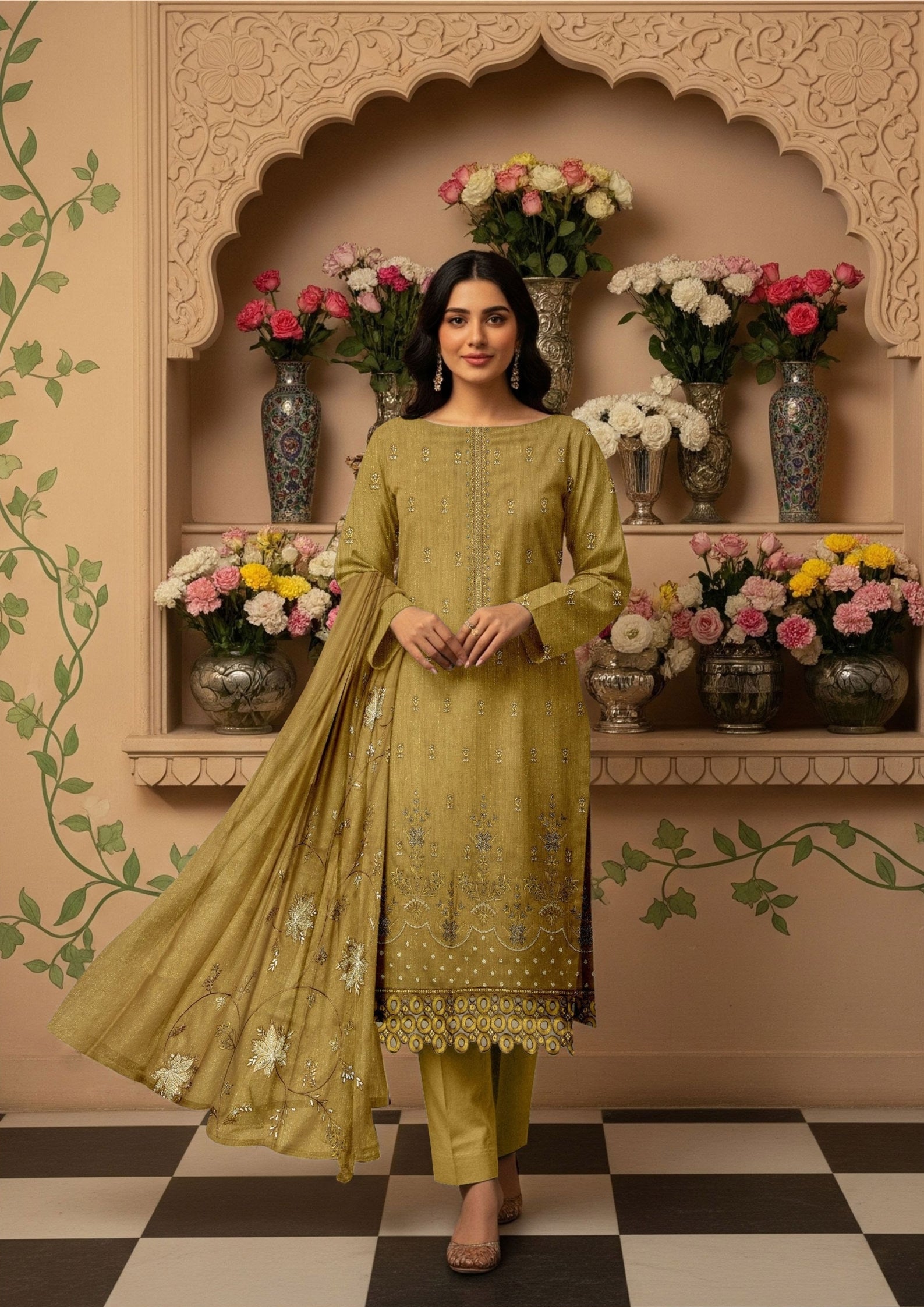 BELLA - Unstitched Embroidered Chamki Dhanak