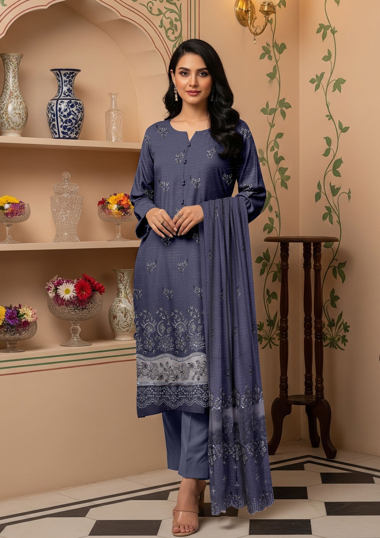 MORNI - Unstitched 3-PCS Embroidered Dhanak