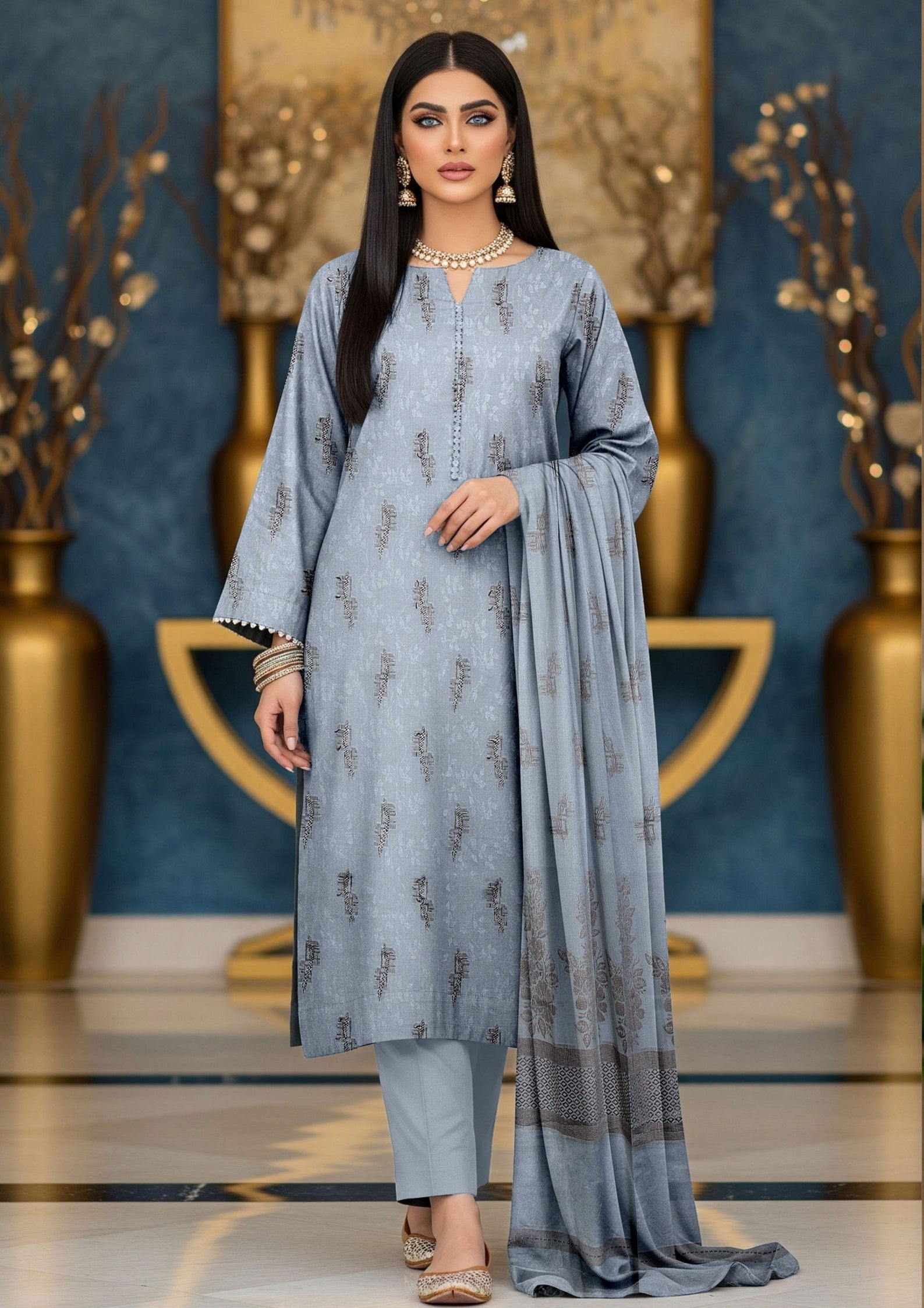 NOORI - Unstitched 3-PCS Broshia Leather Peach