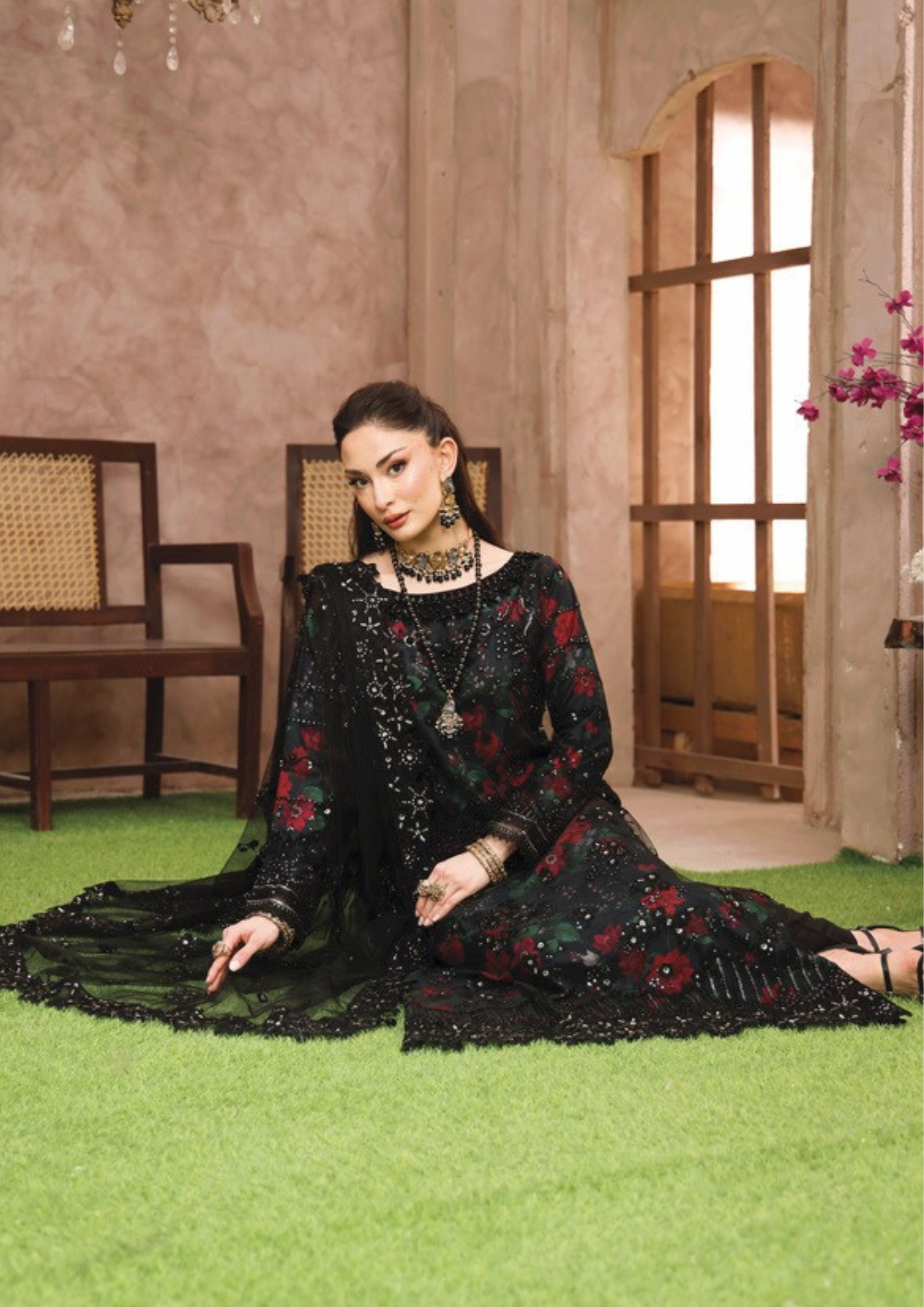 SHEESH MAHAL - Semi Stitched 3 - Piece Embroidered