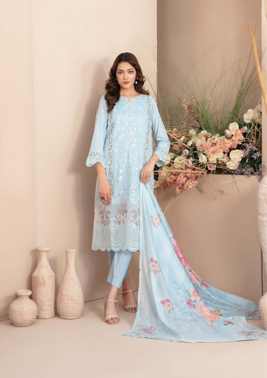 ERSA - Semi Stitched 3-Piece Embroidered Lawn