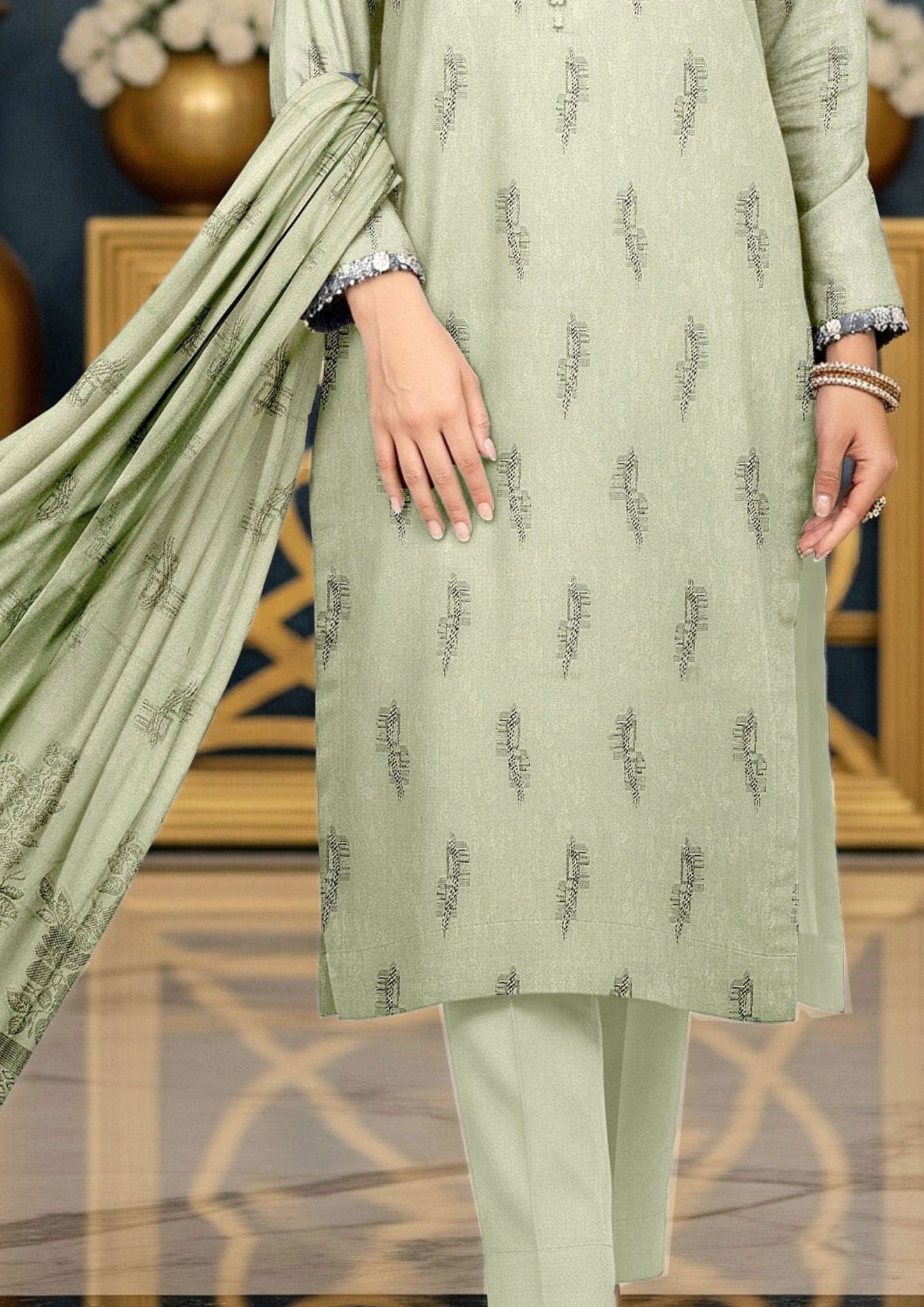 NOORI - Unstitched 3-PCS Broshia Leather Peach