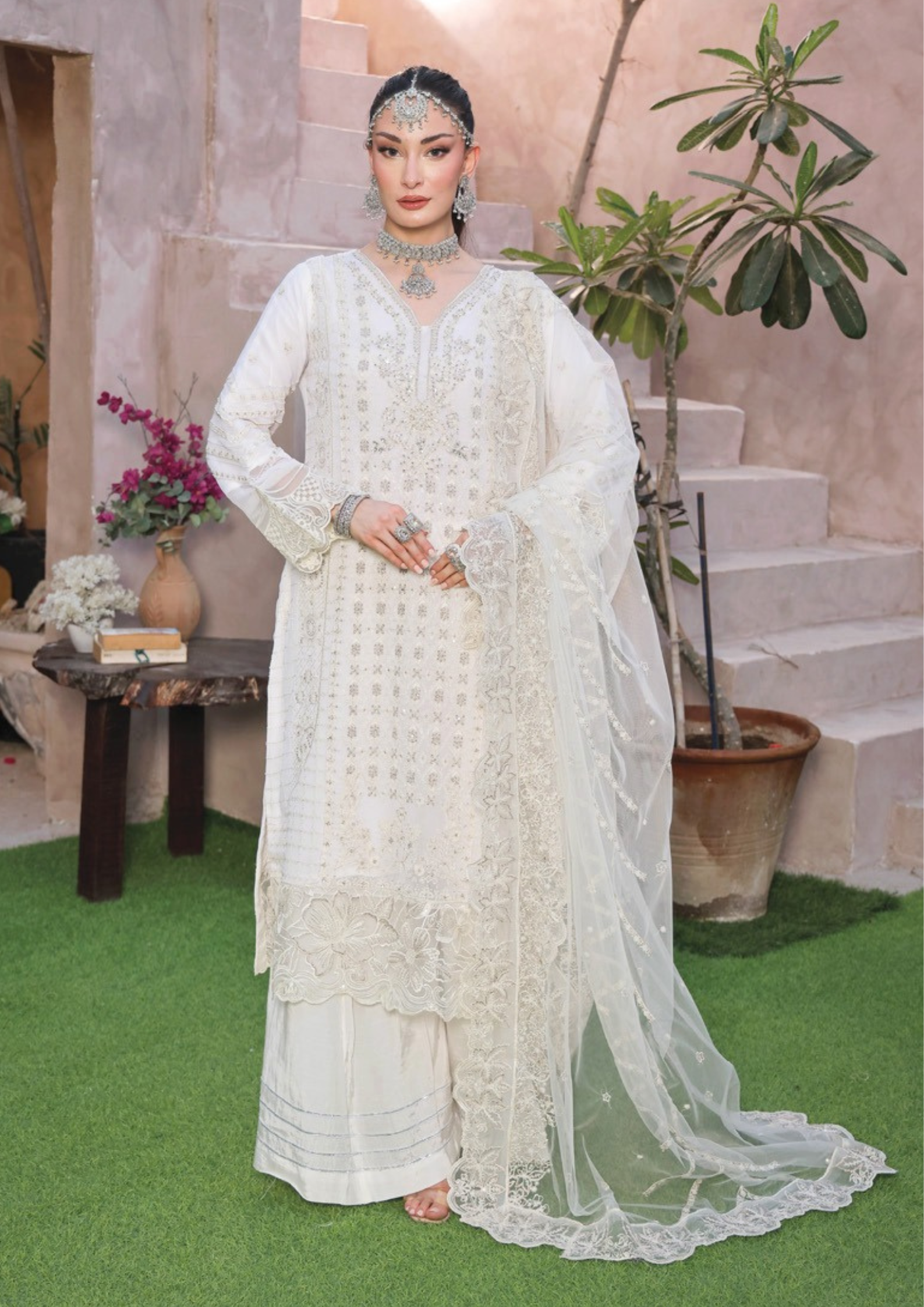 SHEESH MAHAL - Semi Stitched 3 - Piece Embroidered