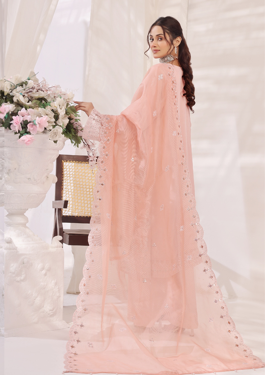 LA BELLE - Semi Stitched 3-Piece Embroidered Chiffon