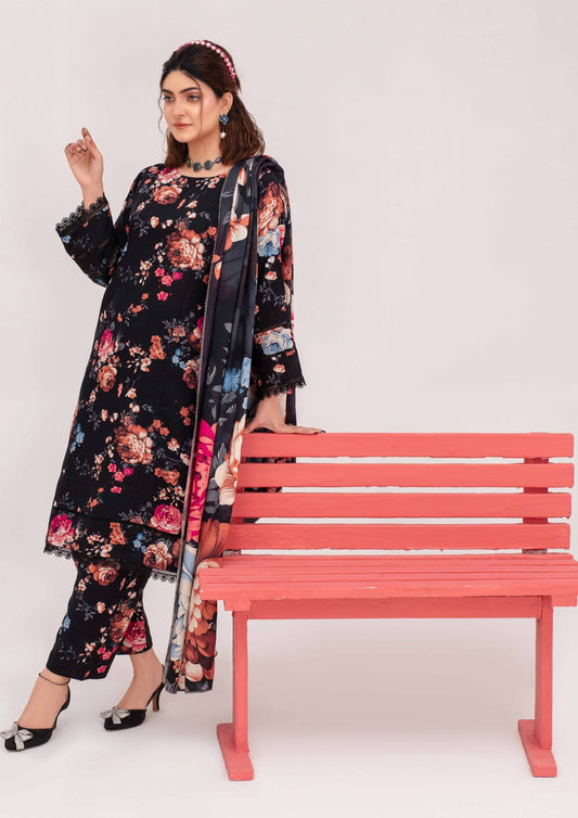 Meena - Unstitched 3-Piece Digital Linen