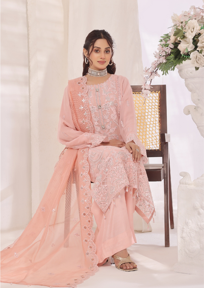 LA BELLE - Semi Stitched 3-Piece Embroidered Chiffon
