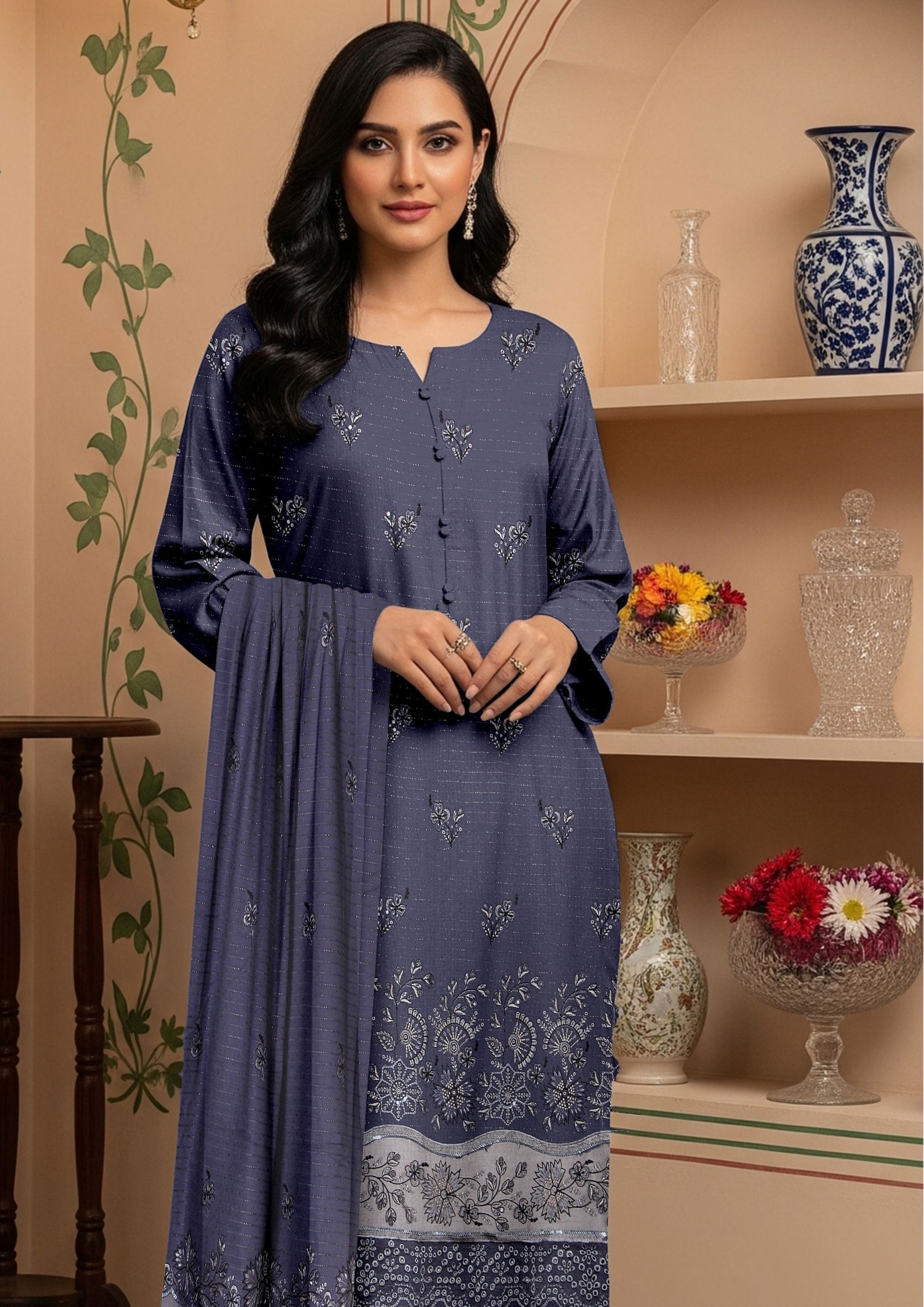 MORNI - Unstitched 3-PCS Embroidered Dhanak