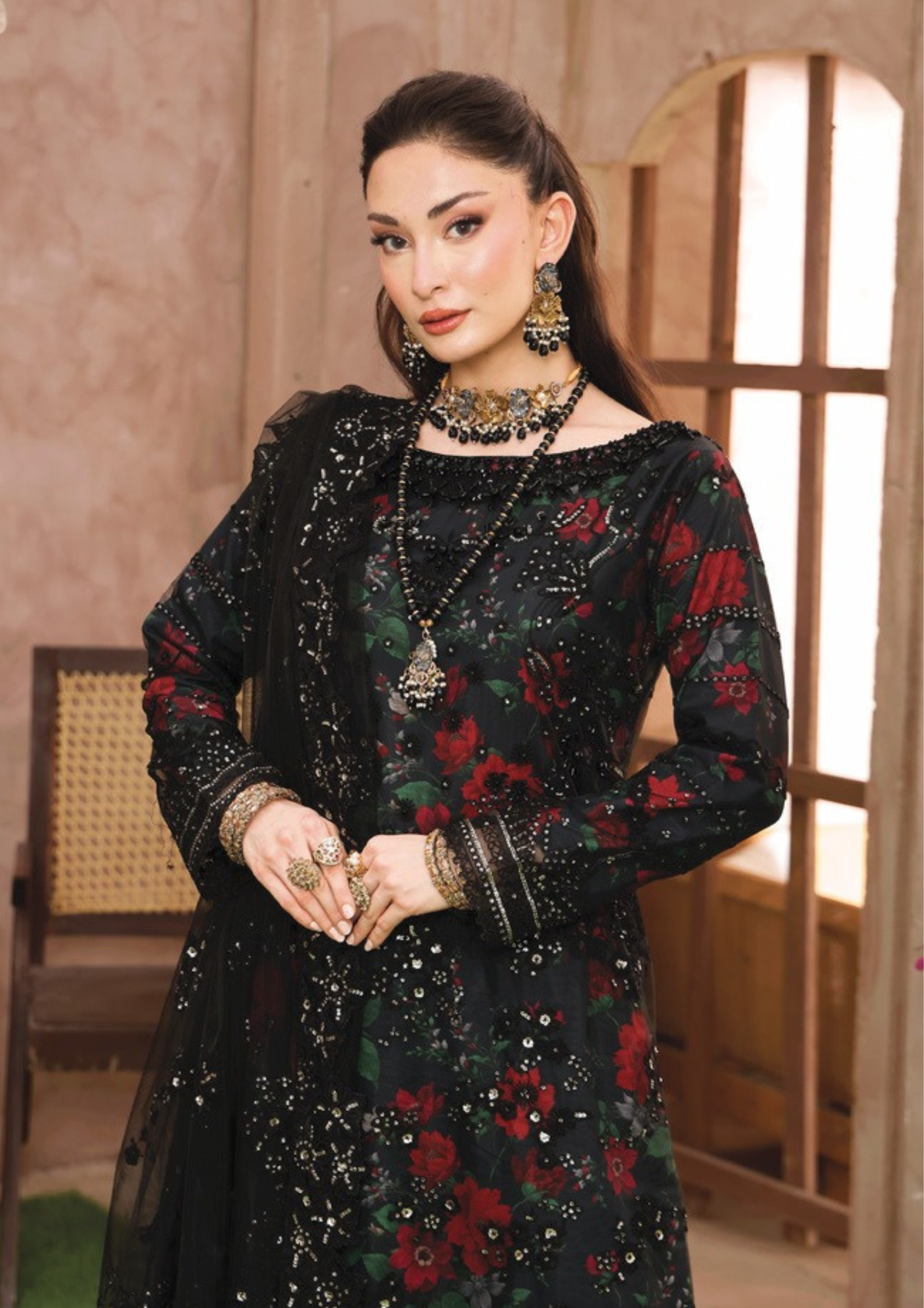 SHEESH MAHAL - Semi Stitched 3 - Piece Embroidered