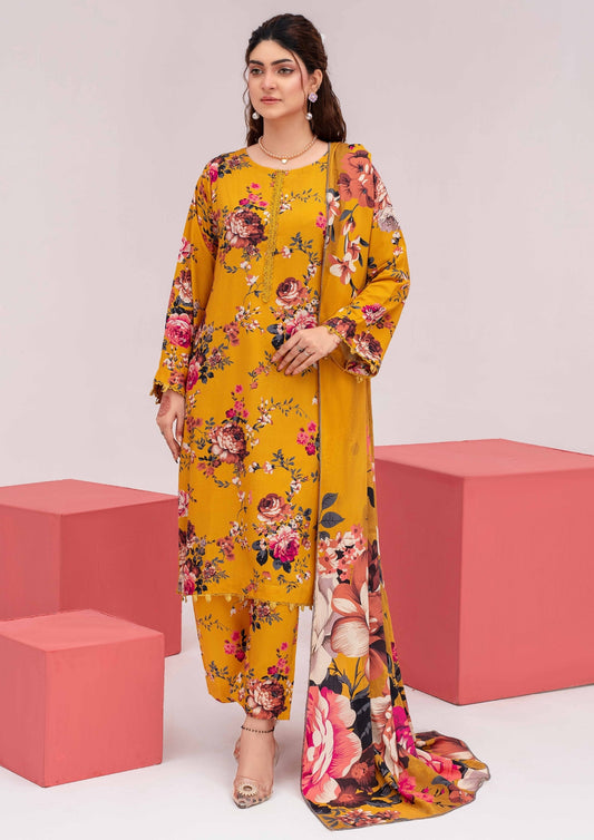 Meena - Unstitched 3-Piece Digital Linen