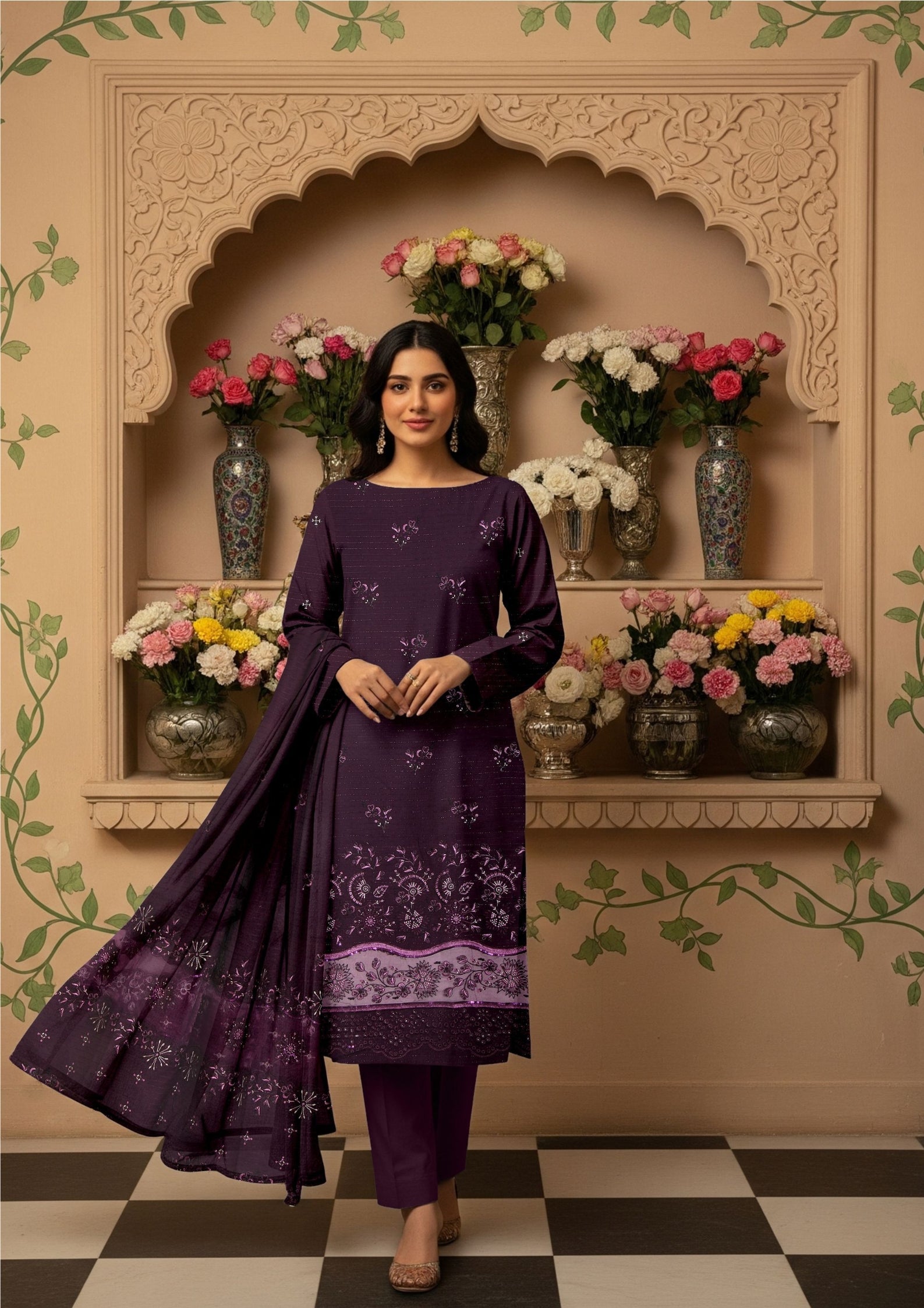 MORNI - Unstitched 3-PCS Embroidered Dhanak