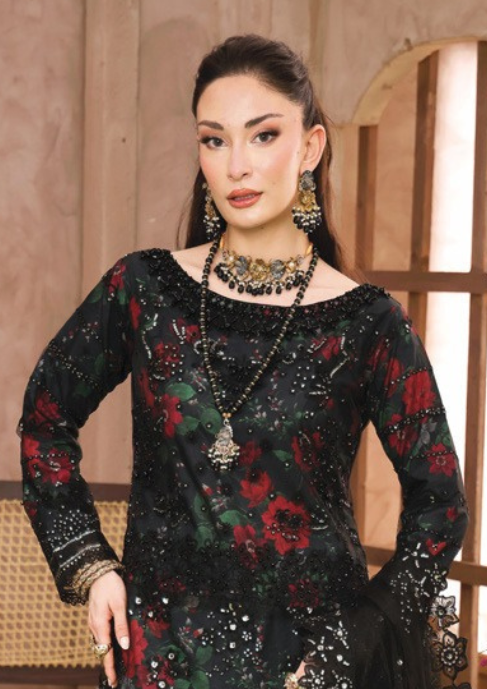 SHEESH MAHAL - Semi Stitched 3 - Piece Embroidered