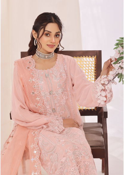LA BELLE - Semi Stitched 3-Piece Embroidered Chiffon