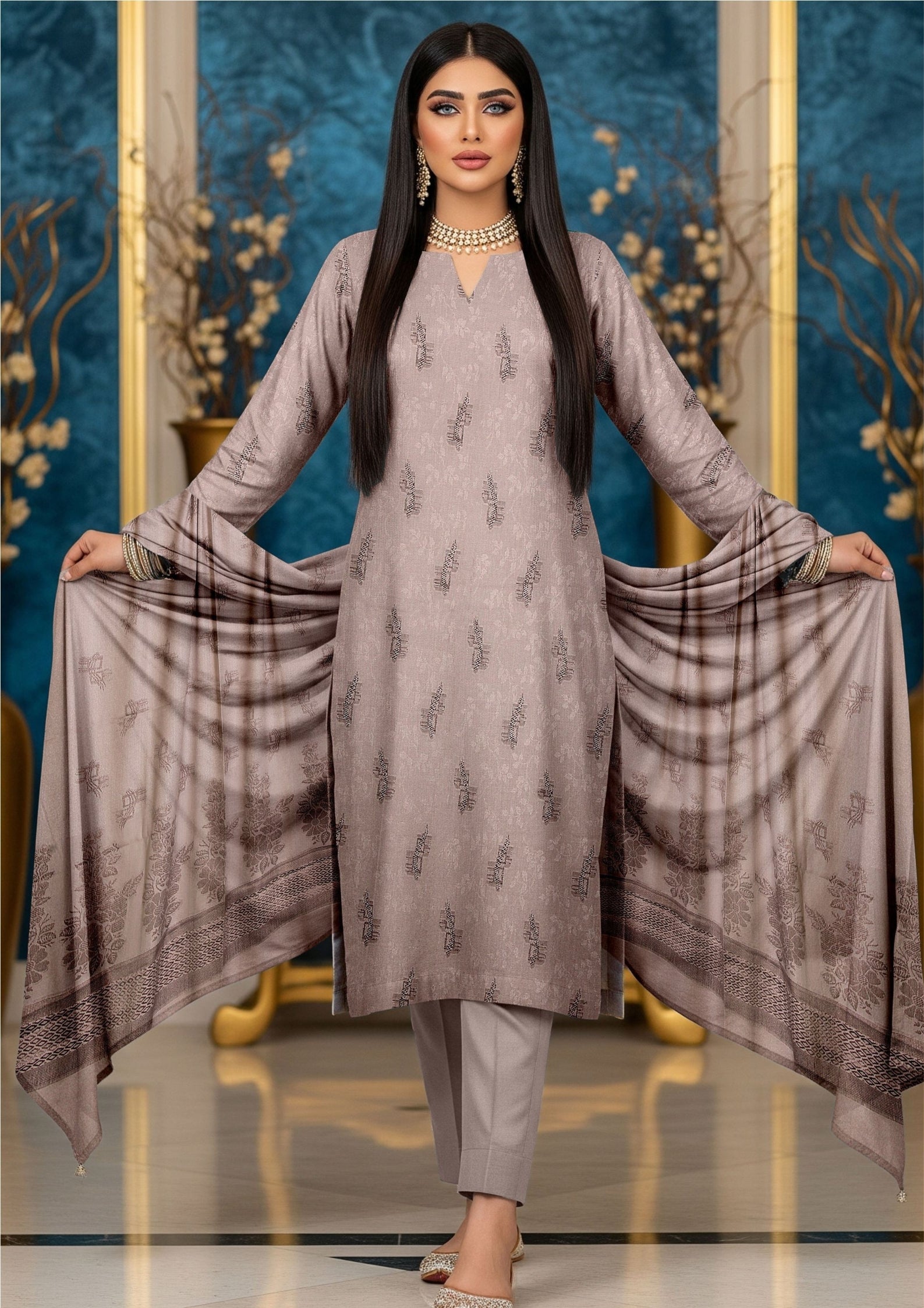 NOORI - Unstitched 3-PCS Broshia Leather Peach