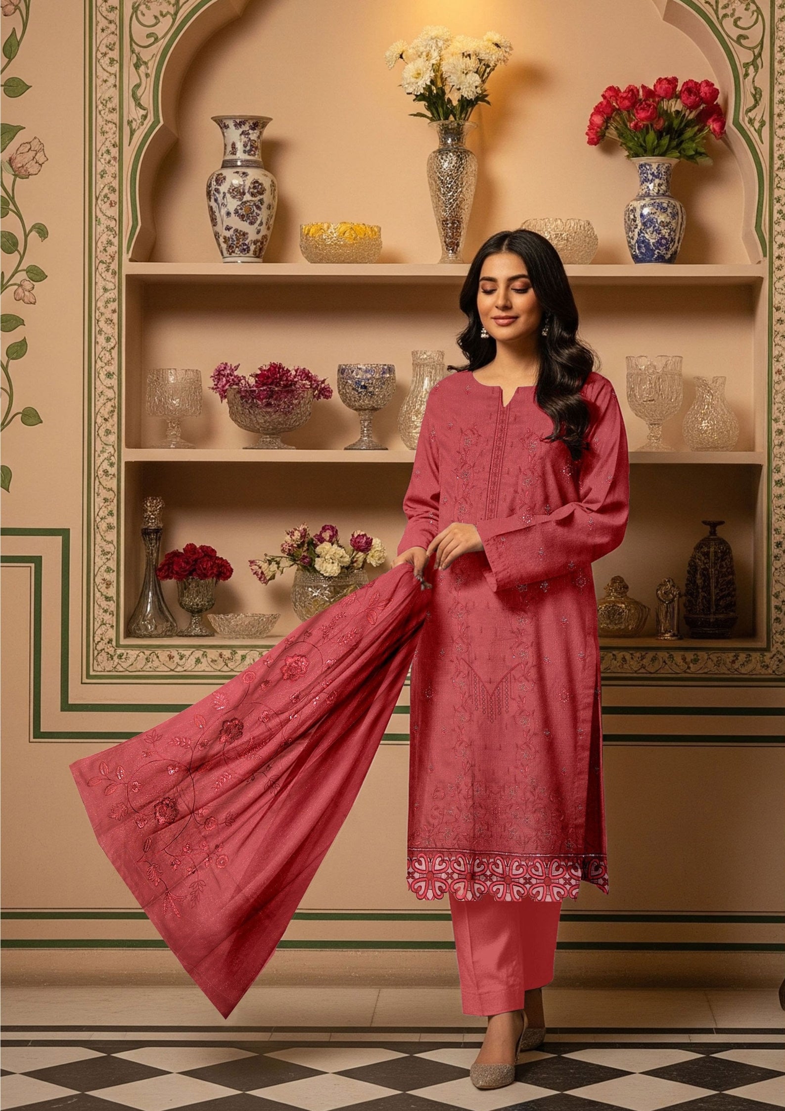 BELLA - Unstitched Embroidered Chamki Dhanak