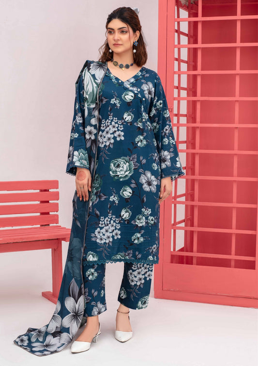Meena - Unstitched 3-Piece Digital Linen