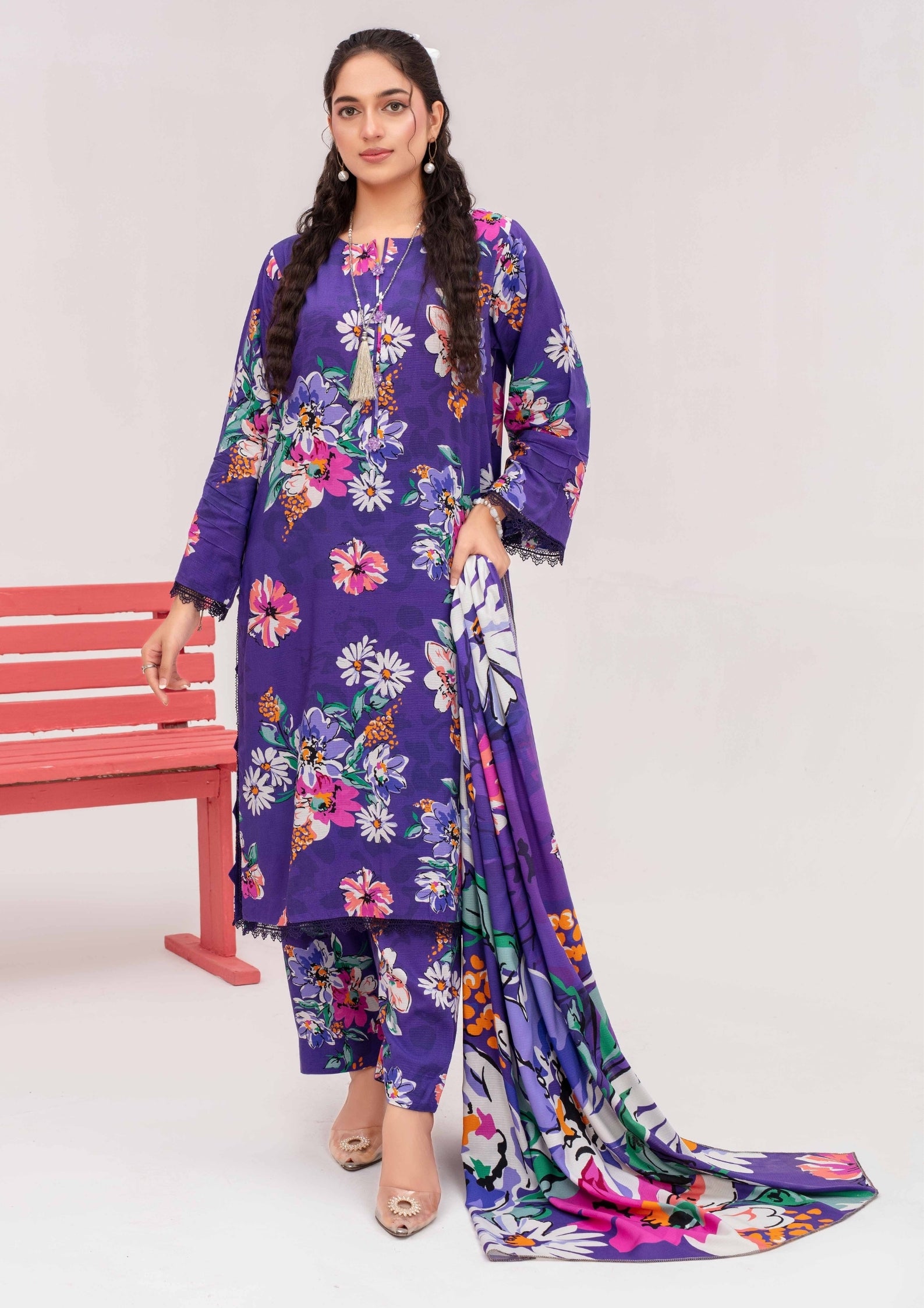 Meena - Unstitched 3-Piece Digital Linen