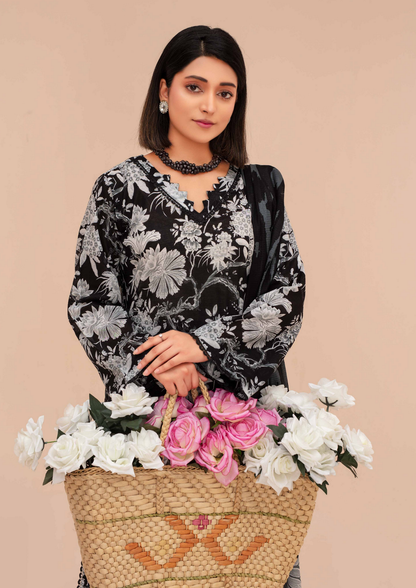 GULL E SIYAH - Unstitched 3-Piece Diigital Printed Lawn
