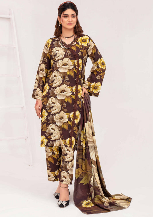 Meena - Unstitched 3-Piece Digital Linen