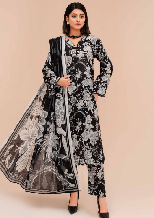 GULL E SIYAH - Unstitched 3-Piece Diigital Printed Lawn