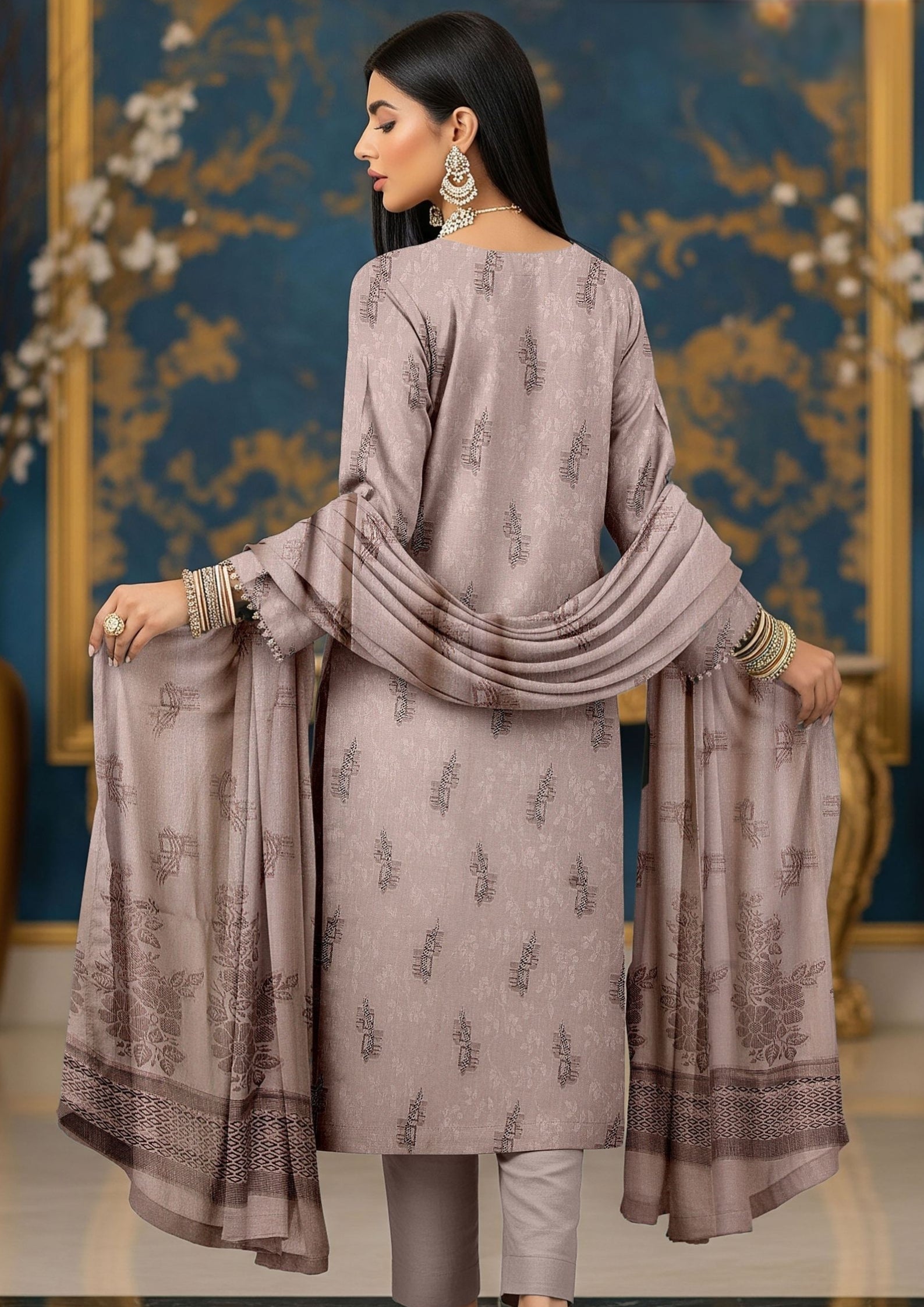 NOORI - Unstitched 3-PCS Broshia Leather Peach