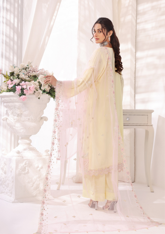 LA BELLE - Semi Stitched 3-Piece Embroidered Chiffon