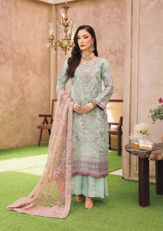 SHEESH MAHAL - Semi Stitched 3 - Piece Embroidered