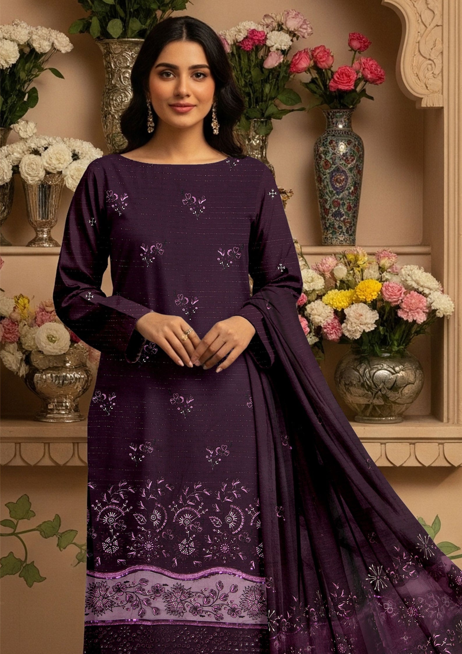 MORNI - Unstitched 3-PCS Embroidered Dhanak