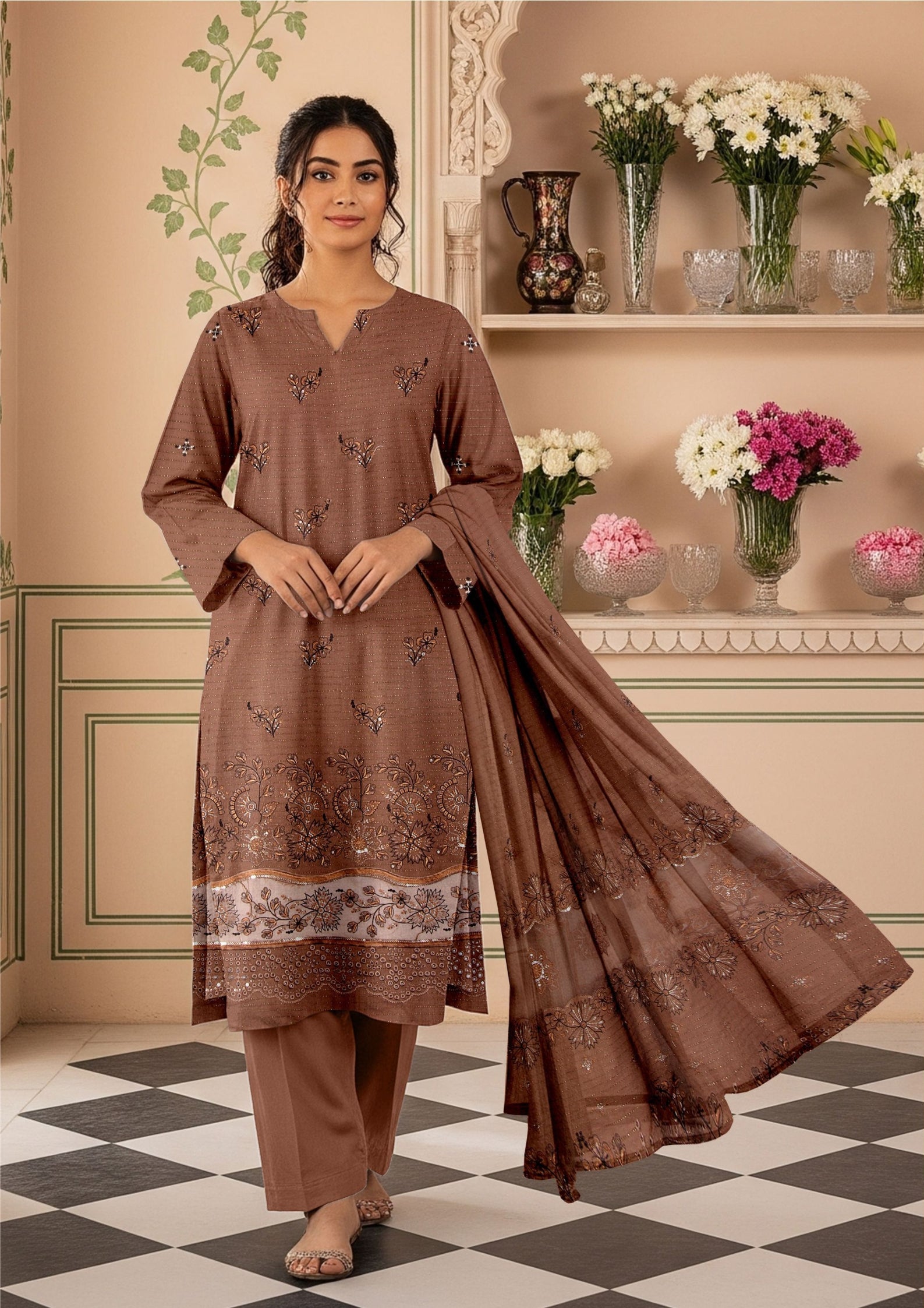 MORNI - Unstitched 3-PCS Embroidered Dhanak