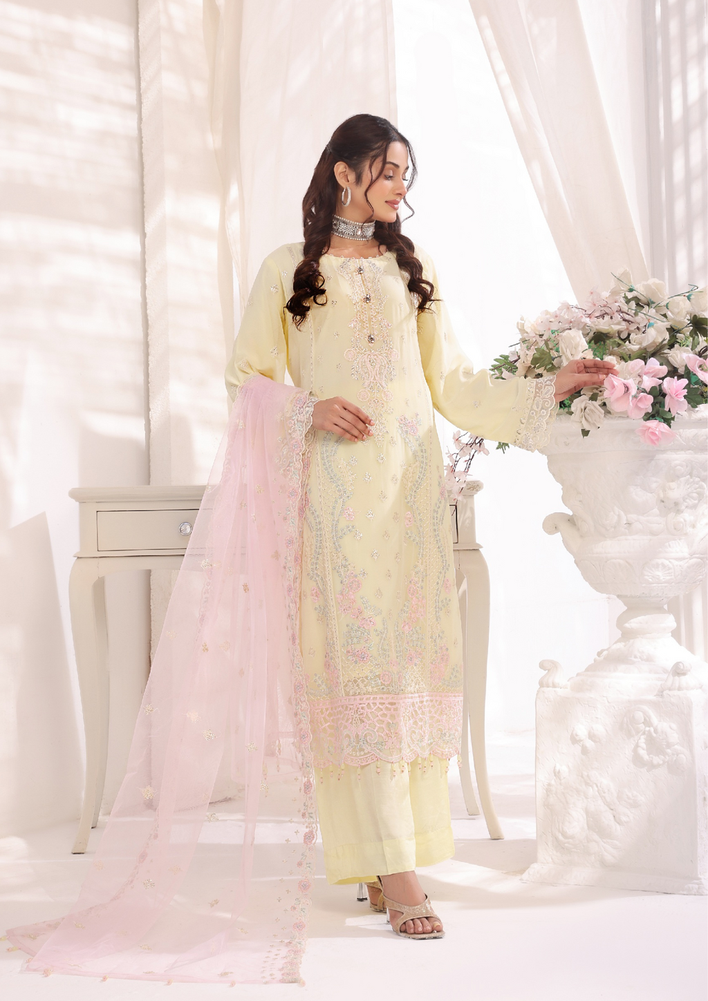 LA BELLE - Semi Stitched 3-Piece Embroidered Chiffon