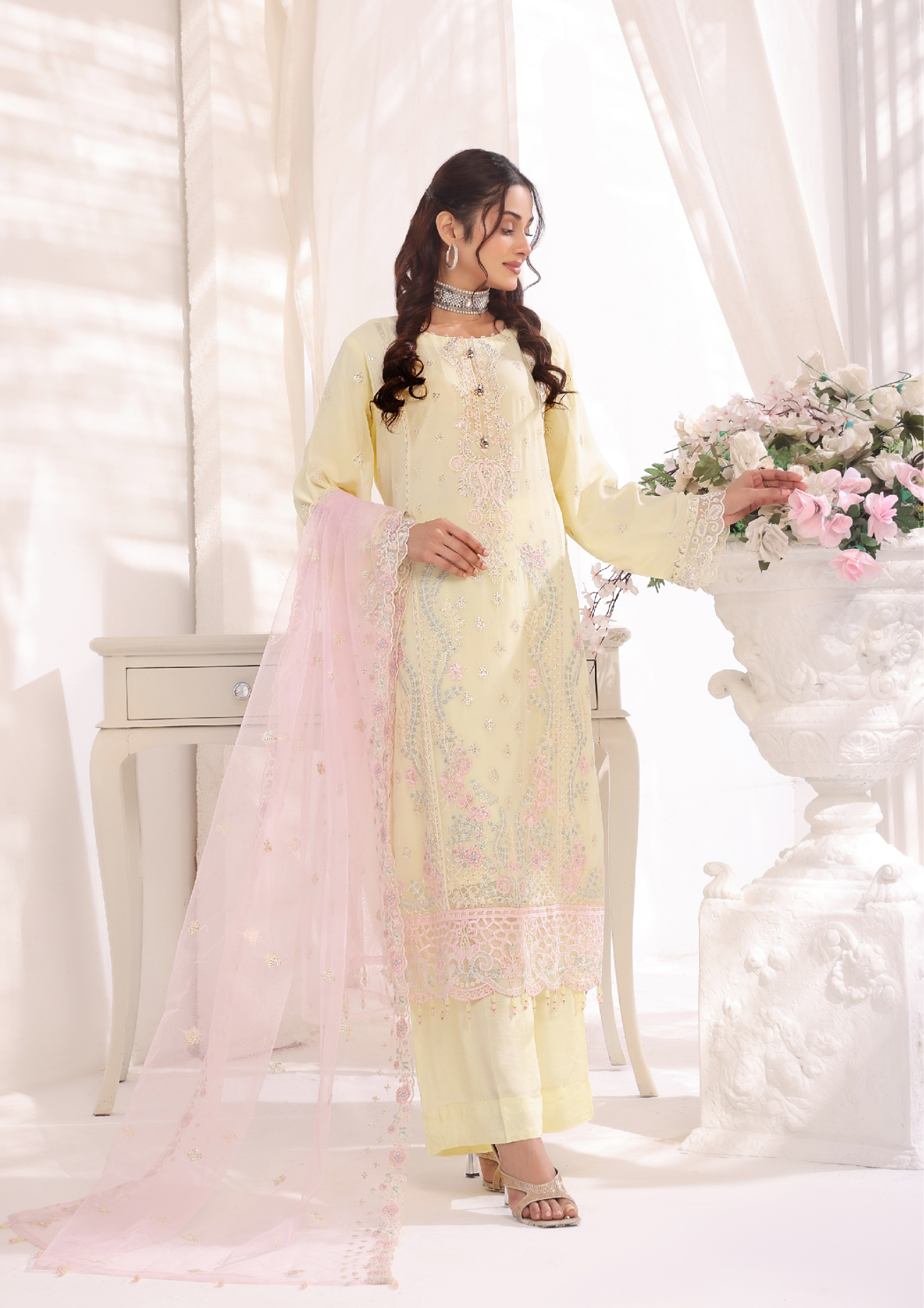 LA BELLE - Semi Stitched 3-Piece Embroidered Chiffon