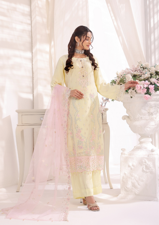 LA BELLE - Semi Stitched 3-Piece Embroidered Chiffon