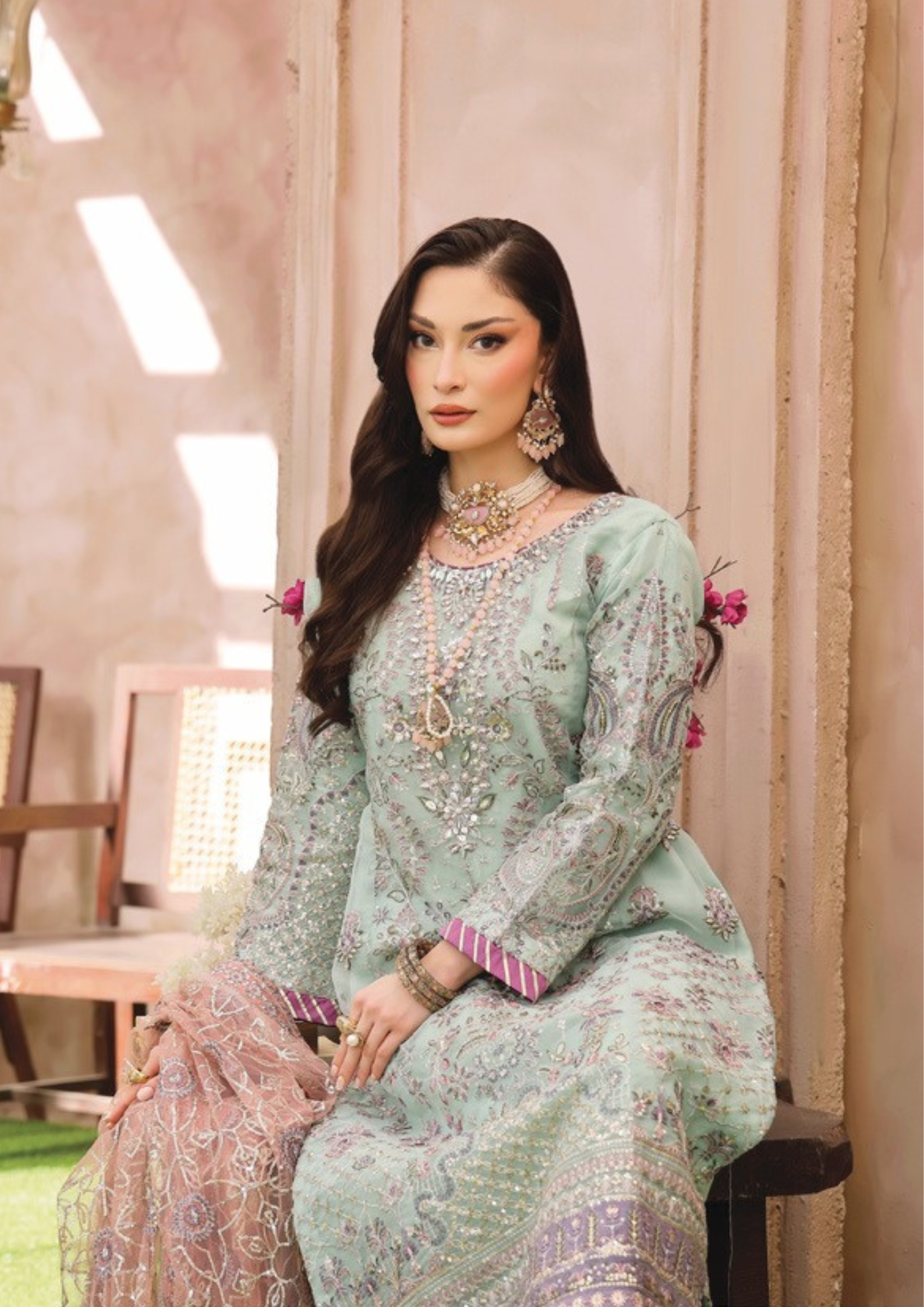 SHEESH MAHAL - Semi Stitched 3 - Piece Embroidered
