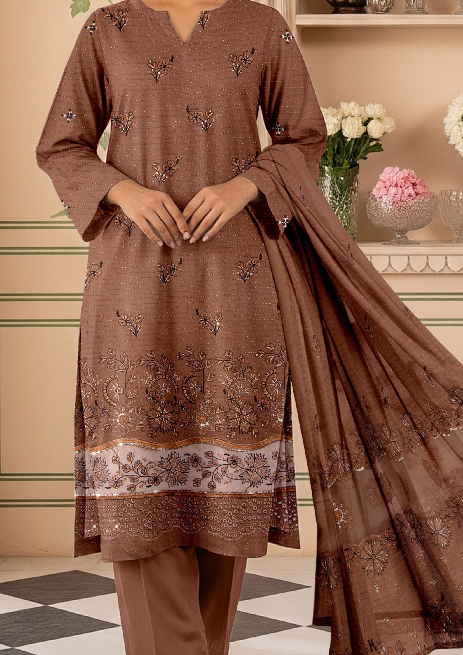 MORNI - Unstitched 3-PCS Embroidered Dhanak