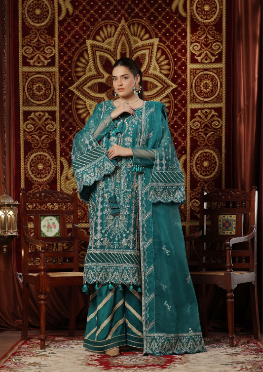 MEHRUNISSA - Unstitched 3-Piece Embroidered Organza