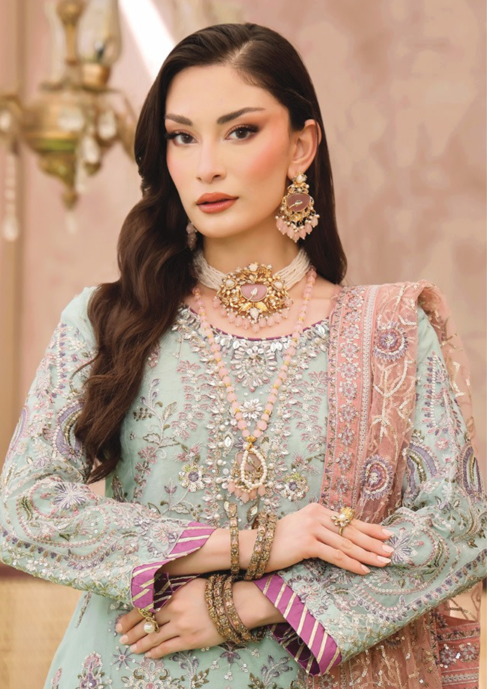 SHEESH MAHAL - Semi Stitched 3 - Piece Embroidered