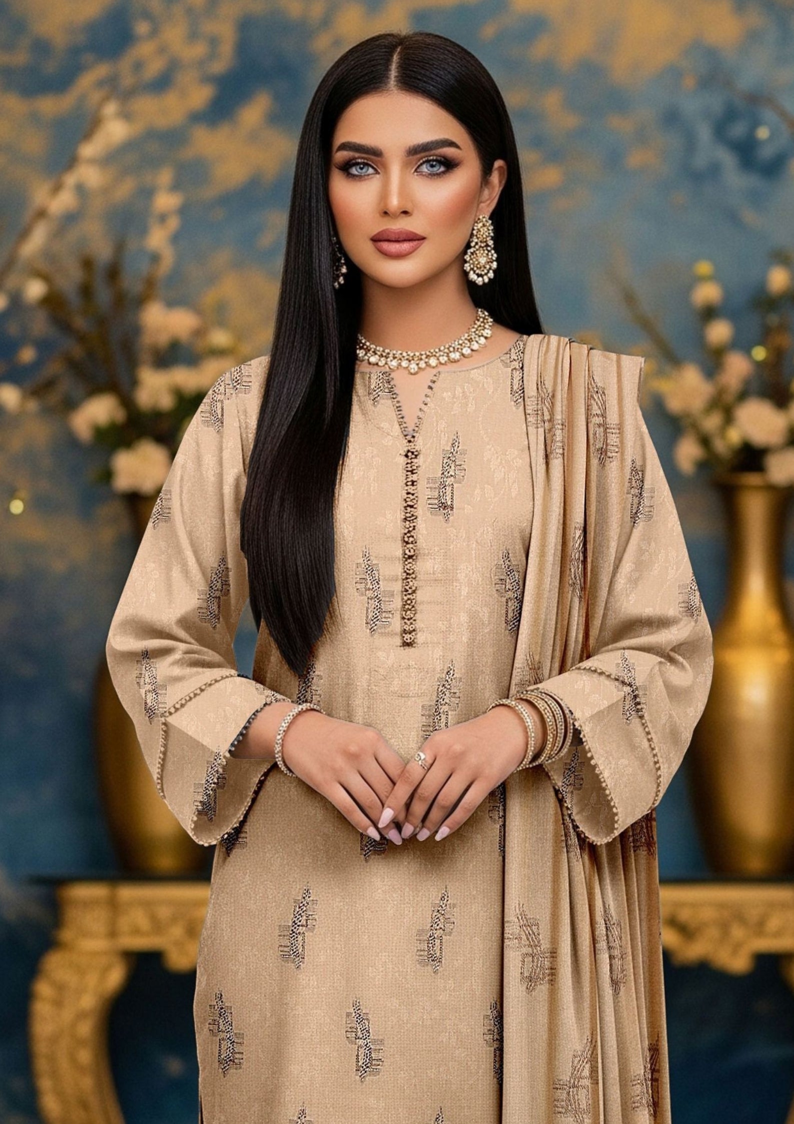 NOORI - Unstitched 3-PCS Broshia Leather Peach