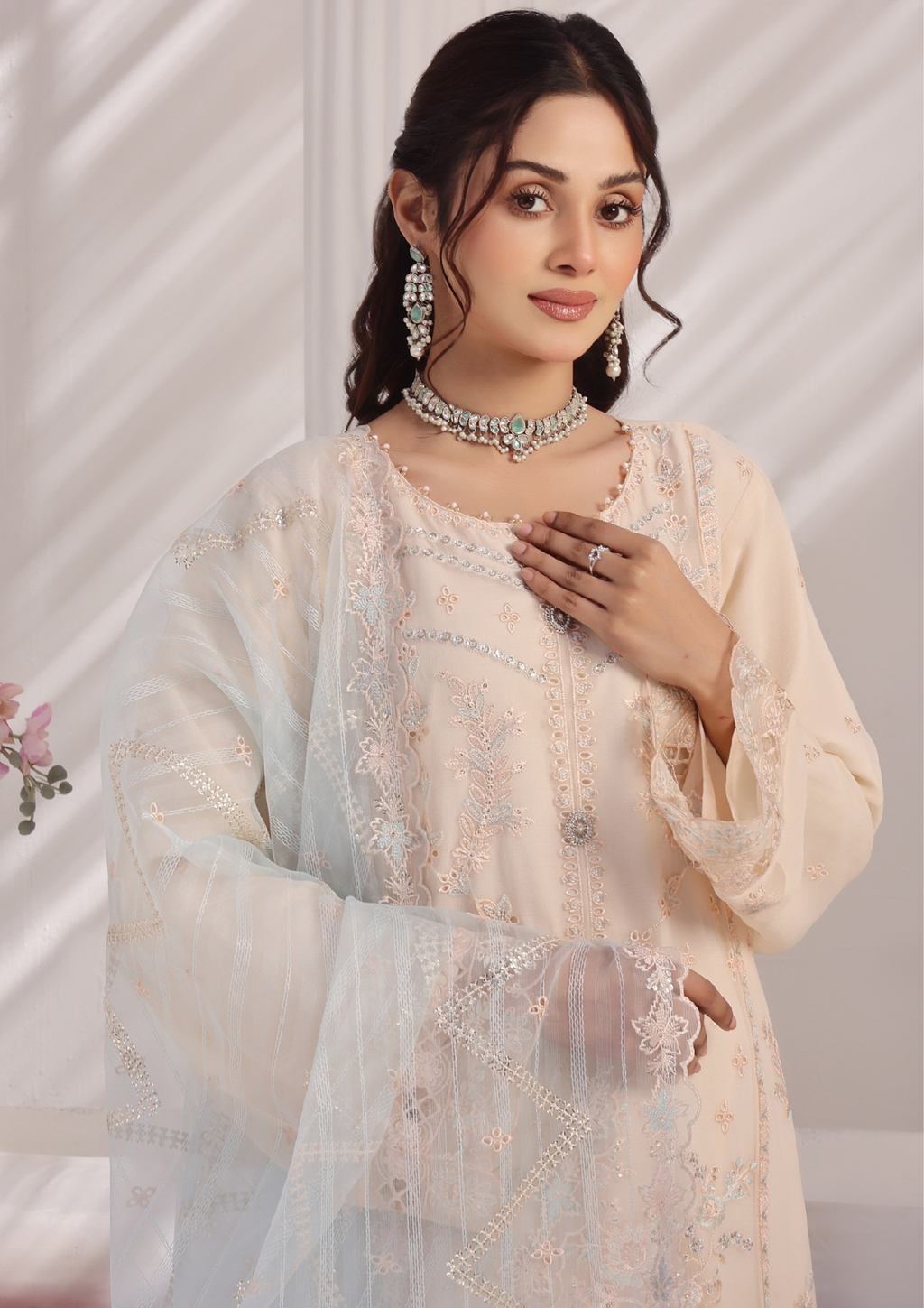 LA BELLE - Semi Stitched 3-Piece Embroidered Chiffon